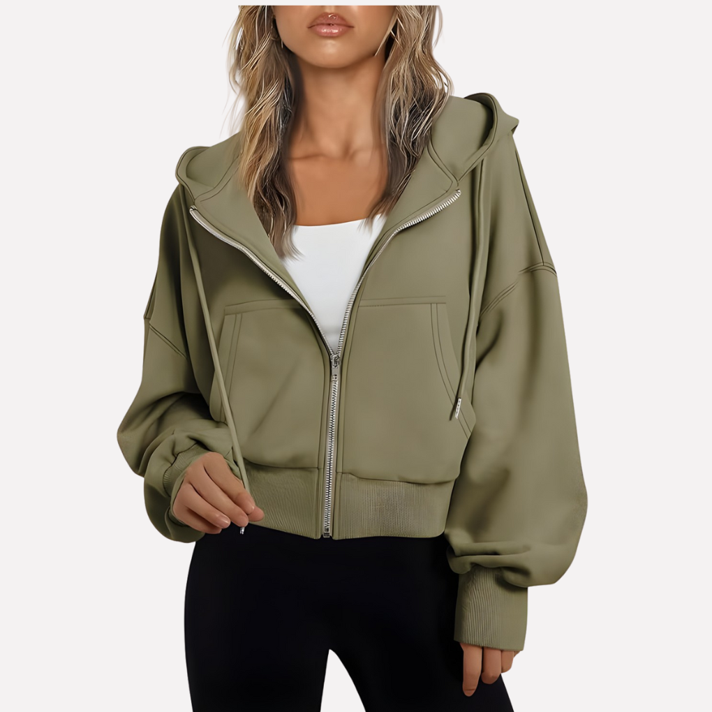 Willa Women's Cropped Zip Hoodie | Relaxed Fit, Drawstring Hood 0