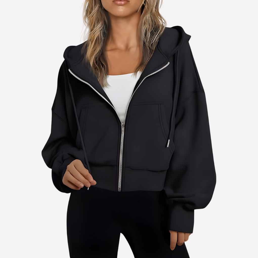 Willa Women's Cropped Zip Hoodie | Relaxed Fit, Drawstring Hood 1