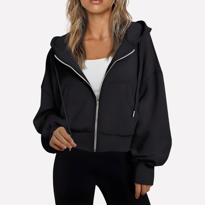 Willa Women's Cropped Zip Hoodie | Relaxed Fit, Drawstring Hood 1