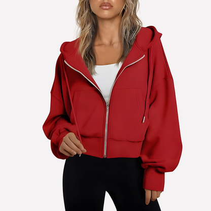 Willa Women's Cropped Zip Hoodie | Relaxed Fit, Drawstring Hood 10