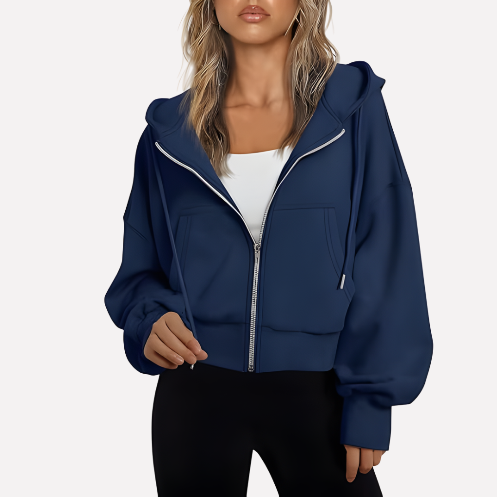 Willa Women's Cropped Zip Hoodie | Relaxed Fit, Drawstring Hood 11