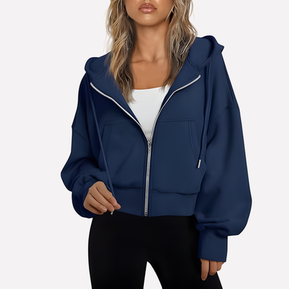 Willa Women's Cropped Zip Hoodie | Relaxed Fit, Drawstring Hood 11
