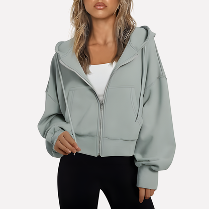 Willa Women's Cropped Zip Hoodie | Relaxed Fit, Drawstring Hood 12