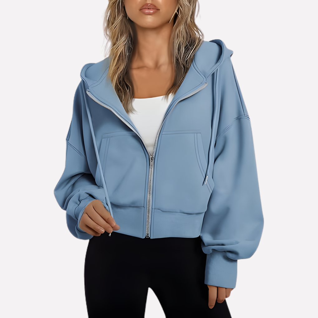 Willa Women's Cropped Zip Hoodie | Relaxed Fit, Drawstring Hood 2