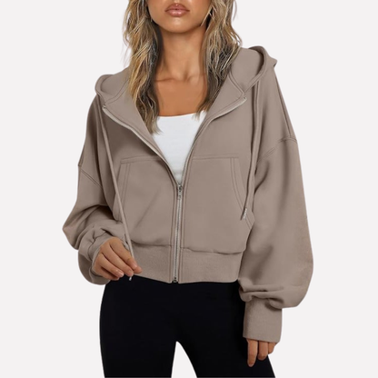 Willa Women's Cropped Zip Hoodie | Relaxed Fit, Drawstring Hood 3
