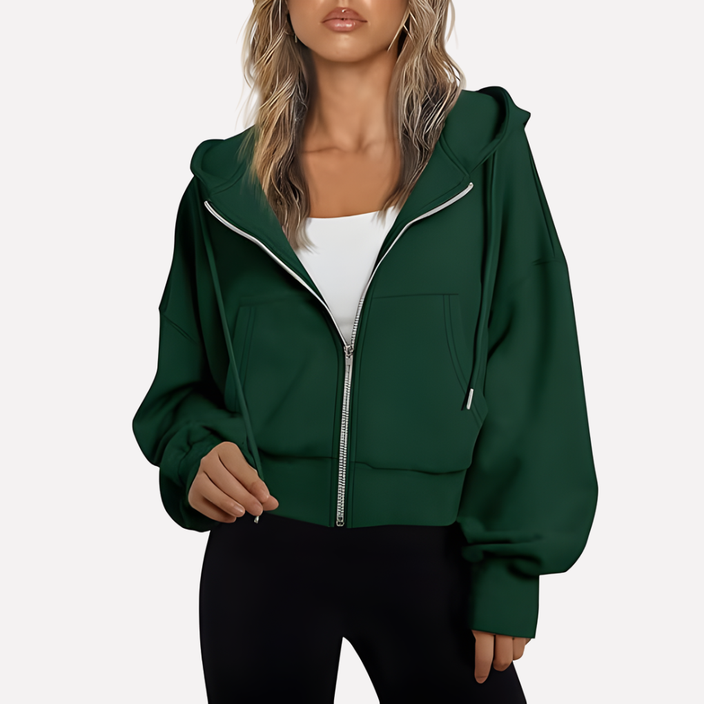Willa Women's Cropped Zip Hoodie | Relaxed Fit, Drawstring Hood 4
