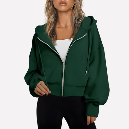 Willa Women's Cropped Zip Hoodie | Relaxed Fit, Drawstring Hood 4