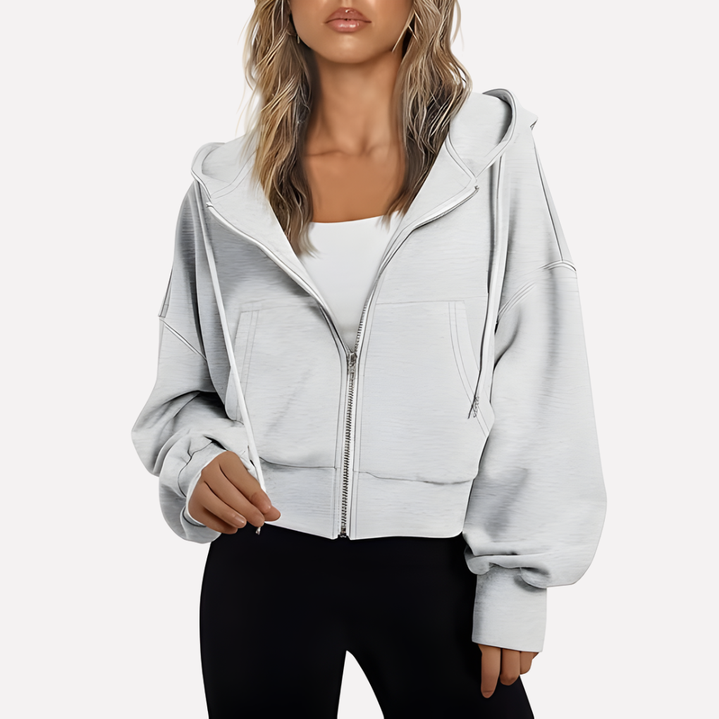 Willa Women's Cropped Zip Hoodie | Relaxed Fit, Drawstring Hood 5