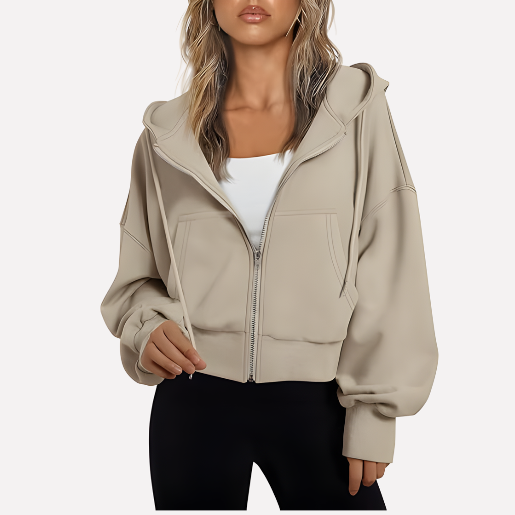 Willa Women's Cropped Zip Hoodie | Relaxed Fit, Drawstring Hood 6