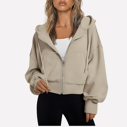 Willa Women's Cropped Zip Hoodie | Relaxed Fit, Drawstring Hood 6