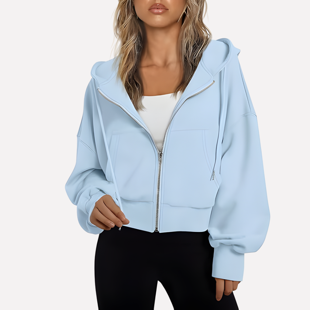 Willa Women's Cropped Zip Hoodie | Relaxed Fit, Drawstring Hood 7