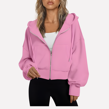 Willa Women's Cropped Zip Hoodie | Relaxed Fit, Drawstring Hood 8