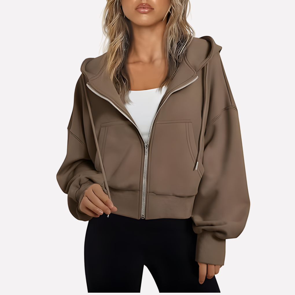 Willa Women's Cropped Zip Hoodie | Relaxed Fit, Drawstring Hood 9