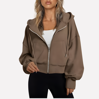 Willa Women's Cropped Zip Hoodie | Relaxed Fit, Drawstring Hood 9