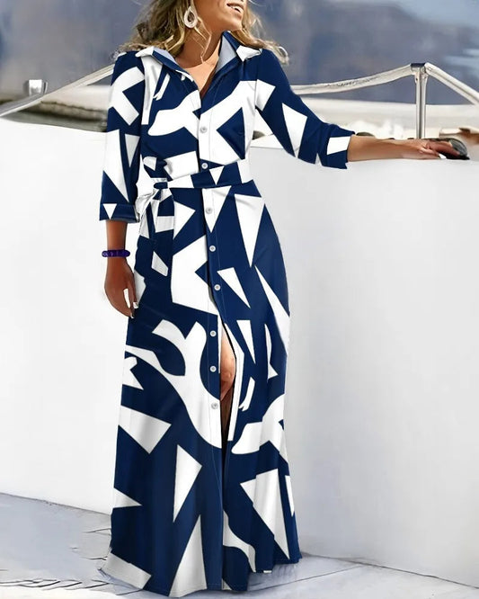 Willa Women's Dress with Belted Waist, Button-Down Front, and Long Sleeves 0