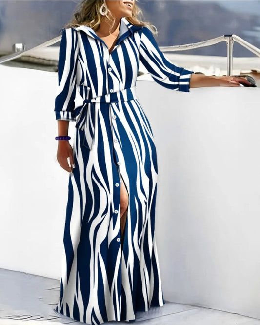 Willa Women's Dress with Belted Waist, Button-Down Front, and Long Sleeves 1