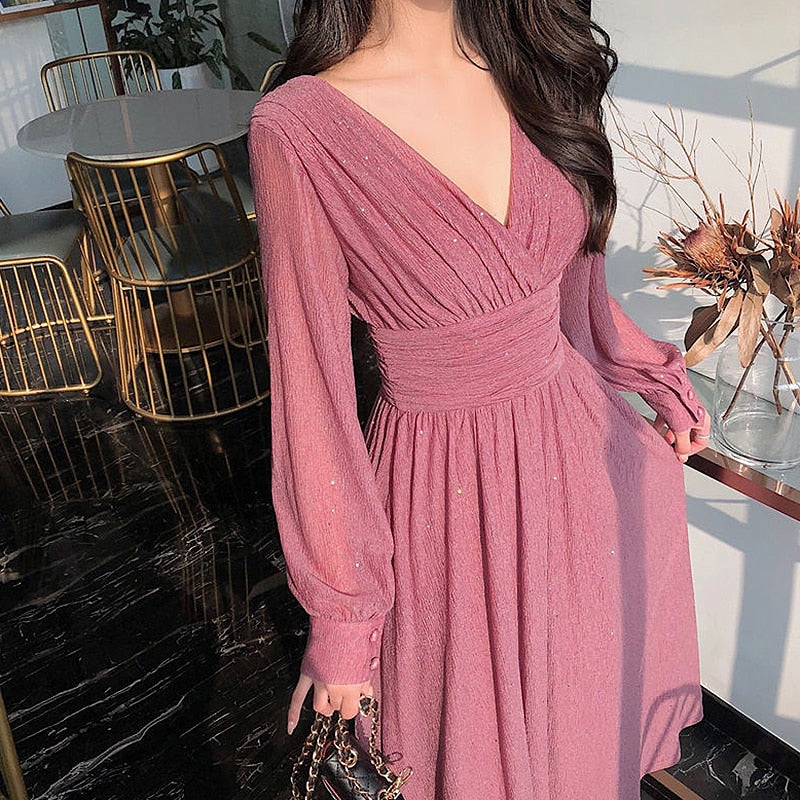 Willa Women’s Evening Dress with Glitter Detail and Long Sheer Sleeves 1