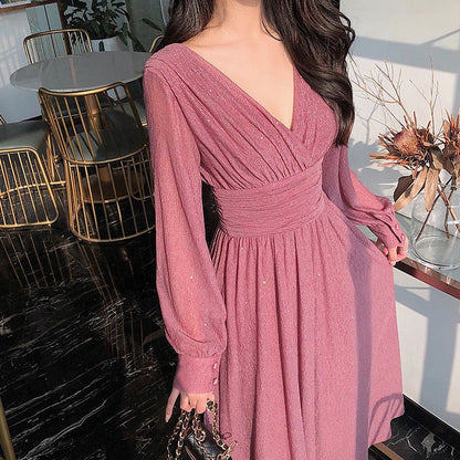 Willa Women’s Evening Dress with Glitter Detail and Long Sheer Sleeves 1