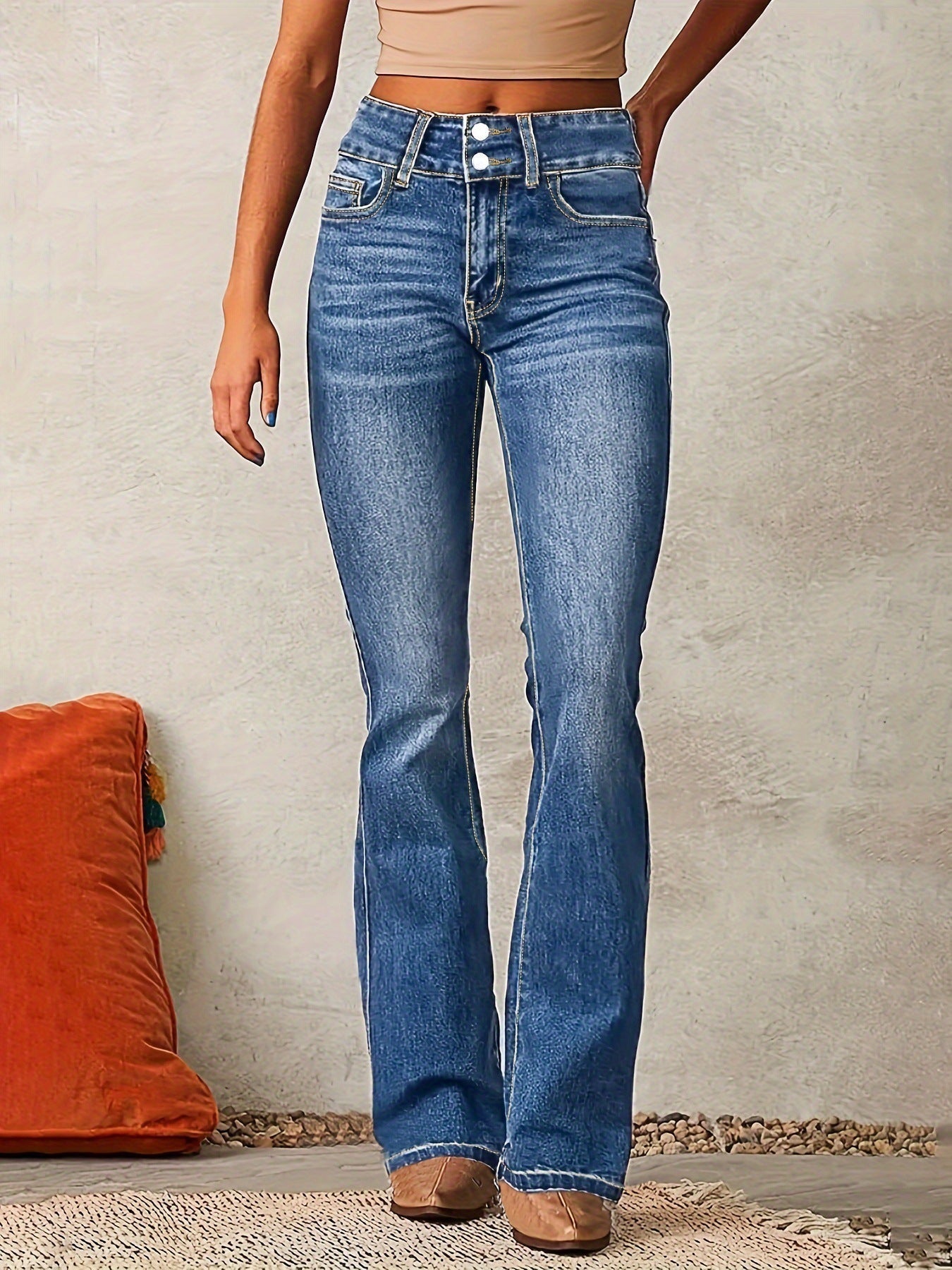 Willa Women's Flare Jeans with Double-Button Waistband and Defined Seams 2