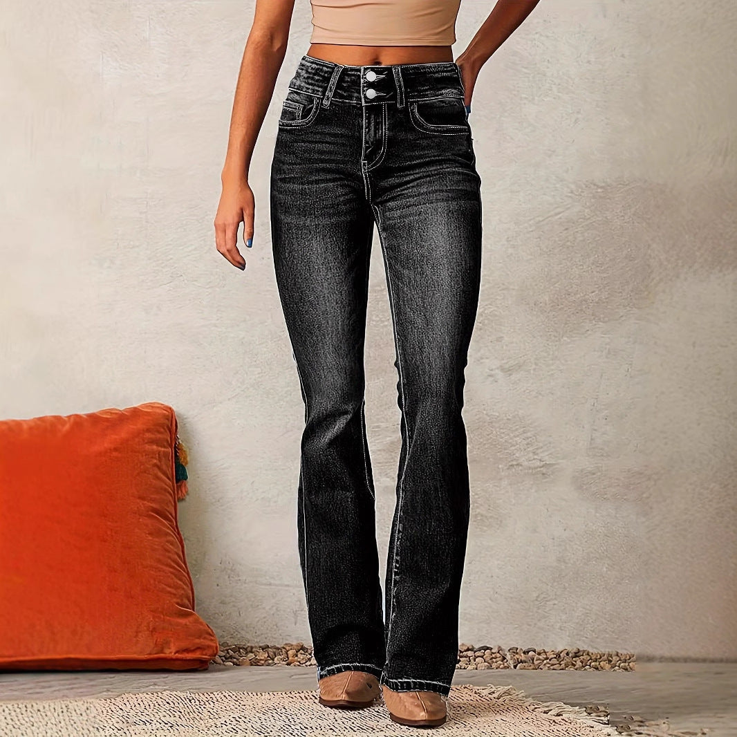Willa Women's Flare Jeans with Double-Button Waistband and Defined Seams 4