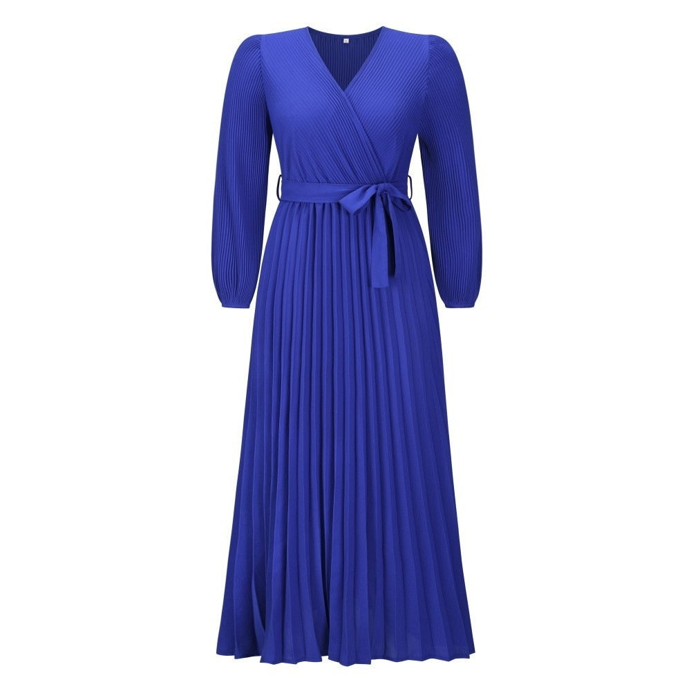 Willa Women’s Maxi Dress with Pleated Skirt and Wrap Waist Tie 1