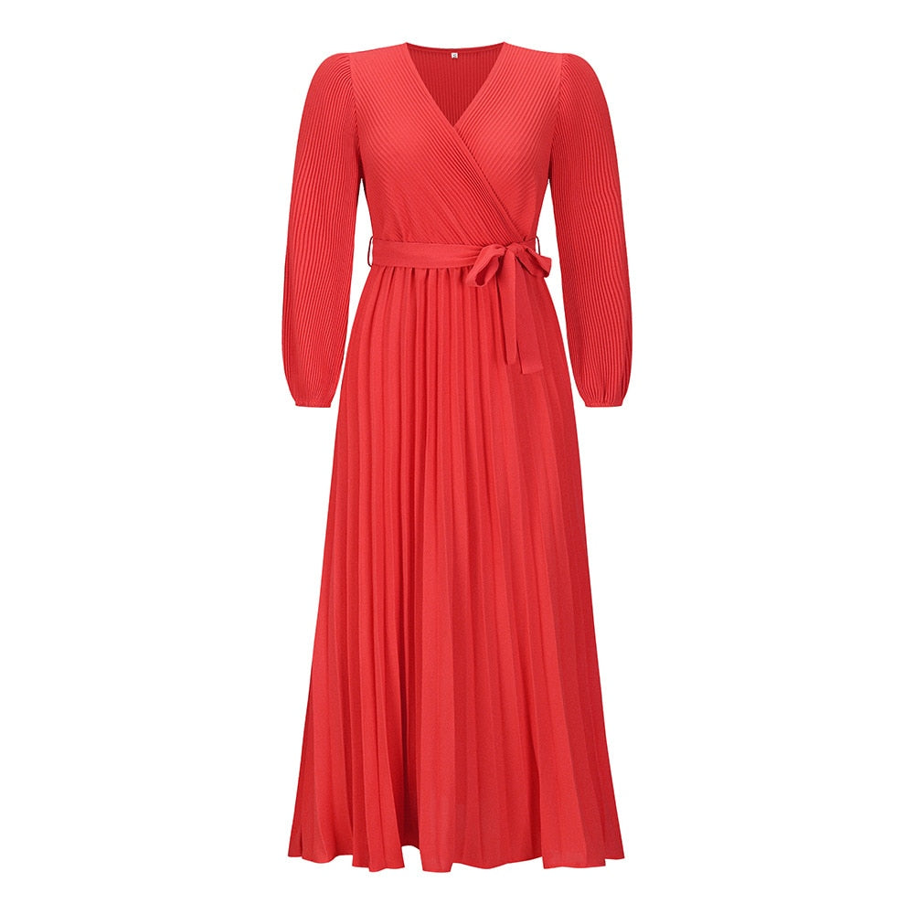 Willa Women’s Maxi Dress with Pleated Skirt and Wrap Waist Tie 2
