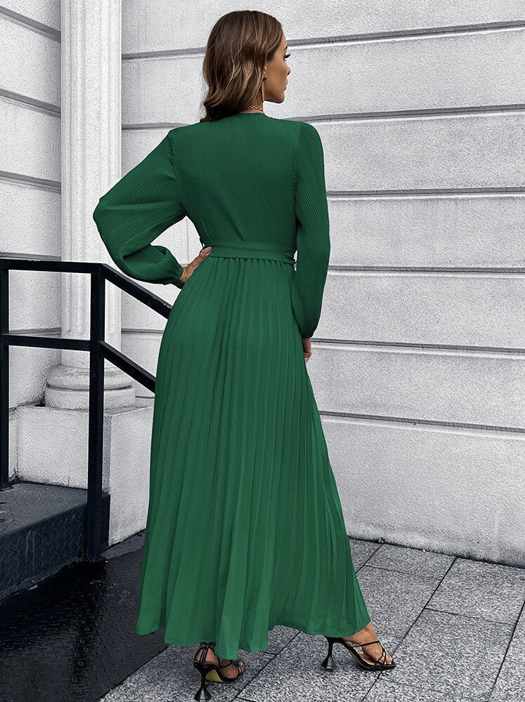Willa Women’s Maxi Dress with Pleated Skirt and Wrap Waist Tie 4