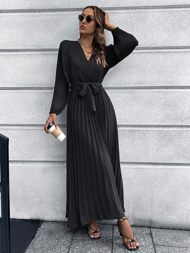 Willa Women’s Maxi Dress with Pleated Skirt and Wrap Waist Tie 6