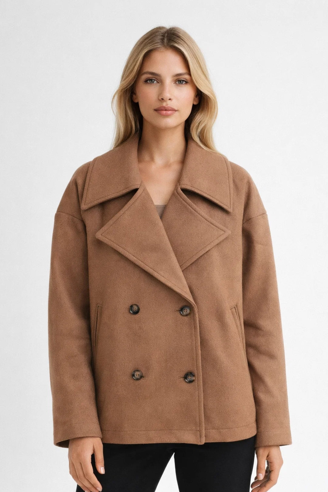 Willa Women's Short Coat | Oversized Double-Breasted, Classic Design 0