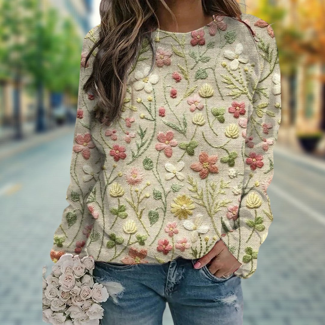 Willa Women's Sweater | Cotton Floral Embroidered Lightweight Knit 1