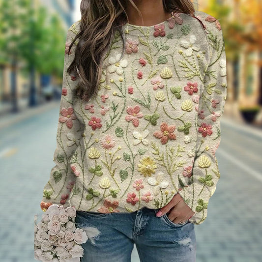 Willa Women's Sweater | Cotton Floral Embroidered Lightweight Knit 1