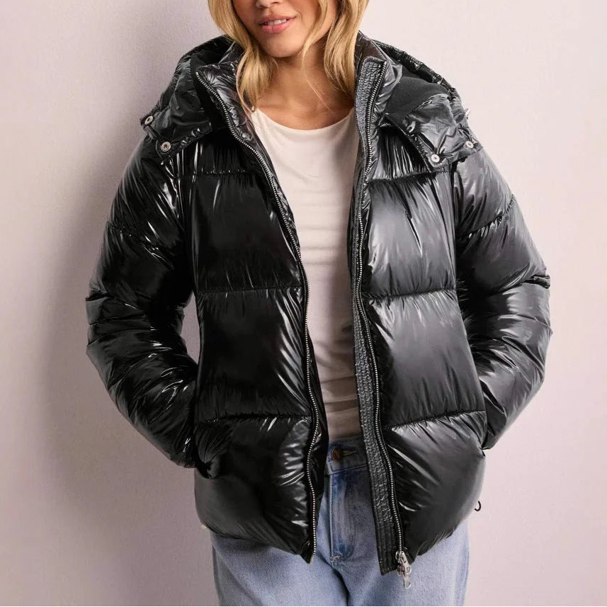 Wren Women's Black Puffer Jacket | Lightweight Quilted Hooded Coat 0
