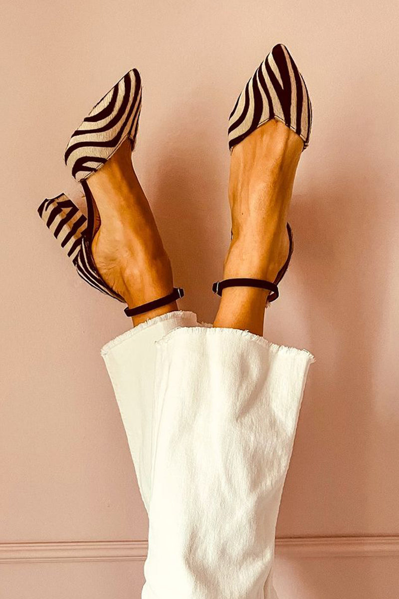 Zara Women’s Sandals with Zebra Print, Ankle Strap, and Mid Heel Design 0